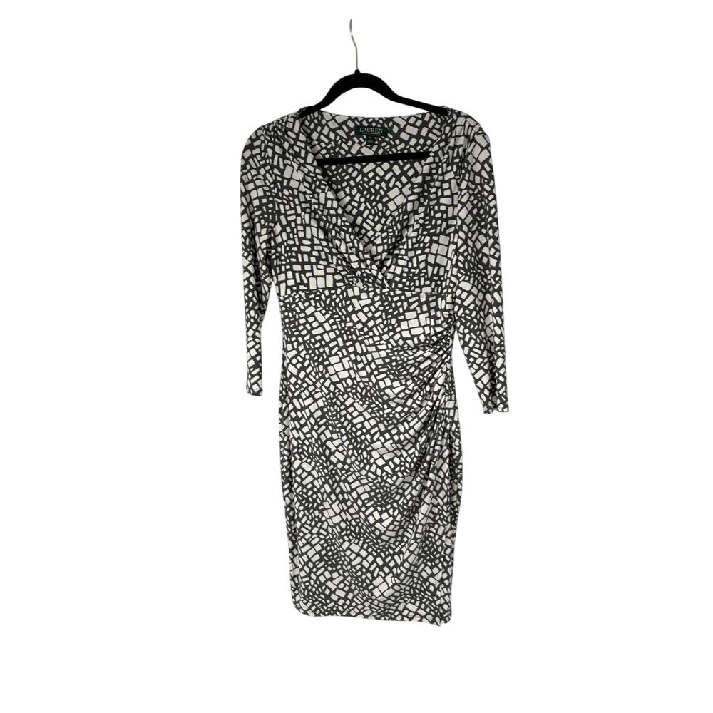 Lauren Ralph Lauren Womens 8 Faux Wrap Dress Long Sleeve White Gray